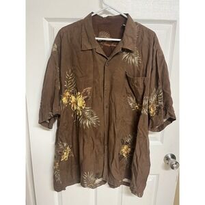 Tommy Bahama Brown Yellow Silk Floral Hawaiian Short Sleeve Button-Up Shirt XXL